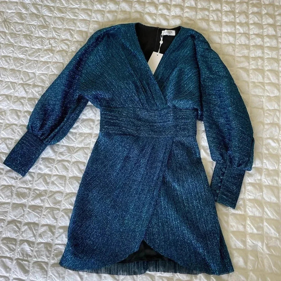 Rebecca Vallance Jagger wrap mini dress in Navy Metallic - Picture 4 of 10